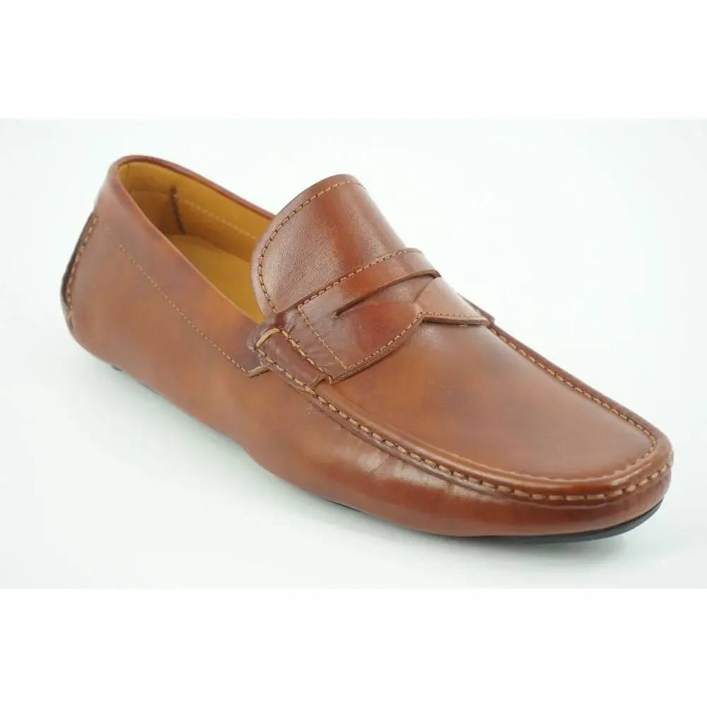 Magnanni Vance Penny Driving Loafers SZ 8 Cognac brown Leather $350 Slip On